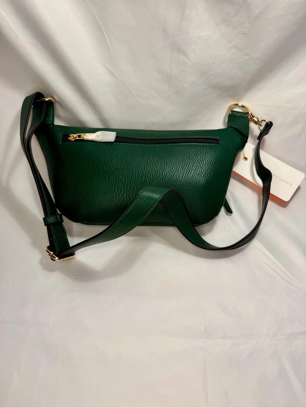Poppy & Peonies Forest Green Pebbled Leather Crossbody Bag with Gold Hardware